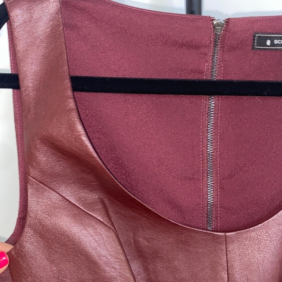 BCBGMaxAzria Burgundy Faux Leather Peplum Top - Picture 3 of 11